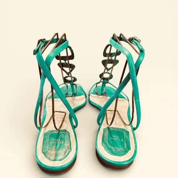 Christian Dior Green Strappy Leather Flat T Strap Thong Sandals - Size 38 US 8 - Picture 5 of 11